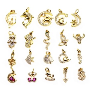 Animal Moon Heart Charms Copper Micro Pave Cubic Zirconia Pendants Gold Plated For DIY Necklace Bracelet Jewelry Making