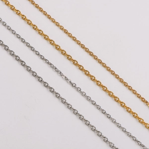 Detail of 1.5mm and 2mm stainless steel 18K gold and silver cross chain necklaces