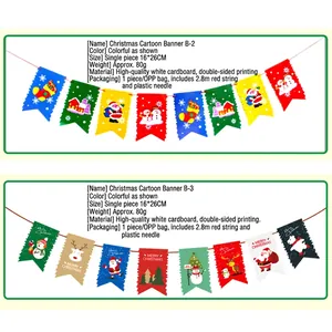 Cartoon Christmas paper banners set featuring Santa and Reindeer for party decorations