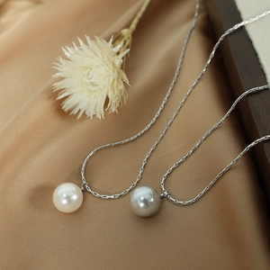 French Elegant Single Glass Artificial Pearl Pendant Necklace Titanium Steel Snake Bone Chain Minimalist Jewelry For Women