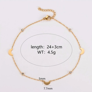 Minimalist Moon Pendant Anklet For Women 304 Stainless Steel Rhinestone Foot Chain Chic Jewelry Gold Color