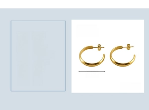 Detail view of 23mm 18k gold plated titanium steel round hoop earrings with size and weight specs