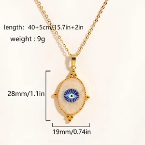 Detailed dimensions of the gold titanium evil eye pendant necklace with 40+5cm chain