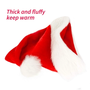 Thick and fluffy red plush Santa hat for adults with warm white faux fur trim