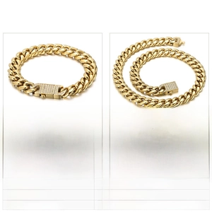 Detailed size chart of gold iced out Cuban link bracelet and necklace with cubic zirconia