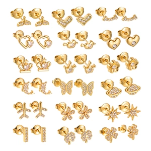 Stainless Steel Stud Earrings With Rhinestone Minimalist Heart Star Butterfly Geometric Shapes Jewelry For Women