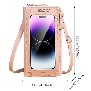Sac bandoulière rose pour téléphone avec écran tactile, dimensions 20,5x11x4,5 cm