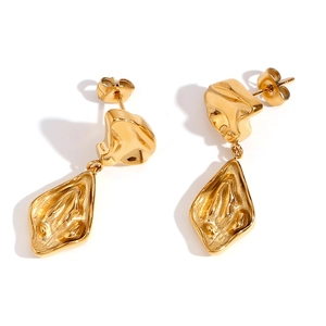 Irregular 18K gold plated stainless steel geometric earrings with lava texture