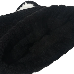 Winter knit cat ear beanie featuring thick fleece lining for warmth and wind protection
