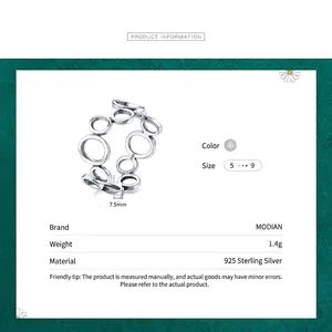 Minimalist S925 sterling silver hollow ring with multi-circle design and 7.5mm width