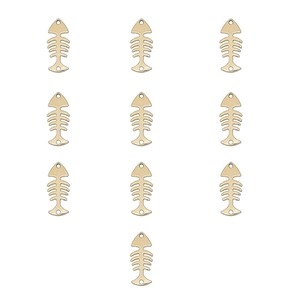 Detailed close-up of 10 pieces gold-colored fishbone alloy charms for jewelry making