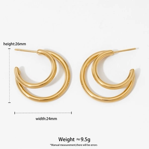 Boucles d'oreilles créoles doubles en forme de C en acier avec mesures de taille