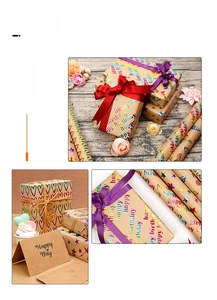 Détail du set de papier cadeau joyeux anniversaire avec dorure arc-en-ciel et rubans