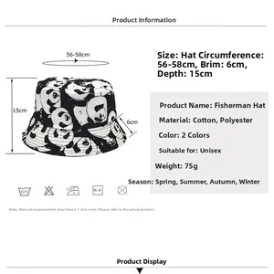 Panda print bucket hat for men and women, summer sun protection cotton basin hat