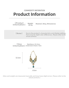 Detailed size specifications for vintage zircon flower necklace with blue teardrop pendant