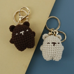 Handmade Crochet Keychain Cute Mini Bear Chick Animal Knitted Wool Yarn Bag Charm Pendant Cartoon Style Accessory