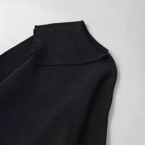 Asymmetric black knit wool poncho jacket with elegant turtleneck for women winter fashion
