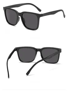 Dual view of black oversized sunglasses showing side profile and rear frame detail