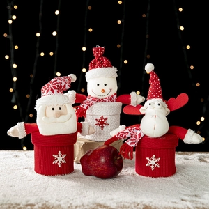 Christmas Gift Storage Jar Plush Knitted Fabric Festive Character Shaped Holiday Desktop Decorative Candy Container