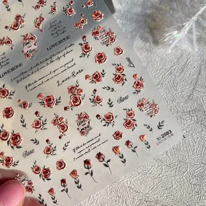 Macro di adesivi per unghie 5D a rilievo con rose color champagne e trame realistiche