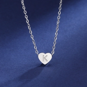 Heart Pendant Initial Necklace Stainless Steel Titanium Steel A-Z Letter Minimalist Jewelry Accessory