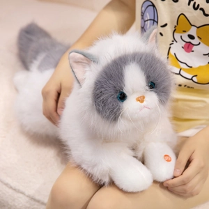 Poupée chat en peluche réaliste gris et blanc avec fonction sonore cadeau pour filles