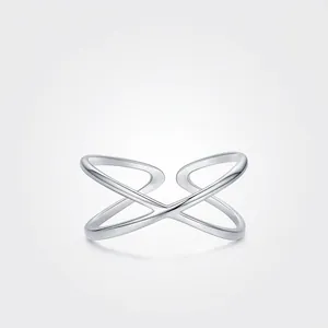 925 Sterling Silver Ring X-Shape Double Layer Cross Geometric Minimalist Open Adjustable Fashion Jewelry For Women