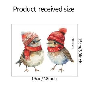 Detailed size specifications for Christmas bird window stickers showing 19cm by 15cm dimensions