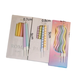 Macaron color cake candles in Roman pillar, spiral, and wave styles for birthday decor