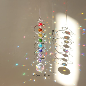 3D rotating colorful crystal spiral wind chime suncatcher with rainbow light effect