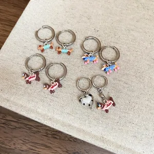 Cute Dachshund Dog Hoop Earrings With Silver Earring Post Copper Enamel Cartoon Animal Jewelry Dainty Heart Charms