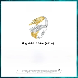 Detailed macro shot of S925 silver wing ring with 0.31cm width and gold plated finish