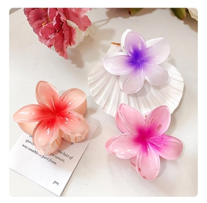 Vue détaillée des pinces à cheveux en résine dégradée en forme de fleur de frangipanier