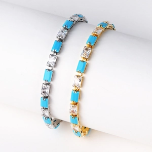 Vintage style gold and silver chain bracelets with turquoise and clear zircon stones