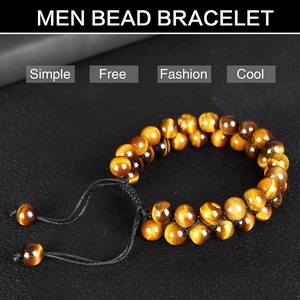 8mm double-layered tiger eye stone bracelet with adjustable braided rope for men