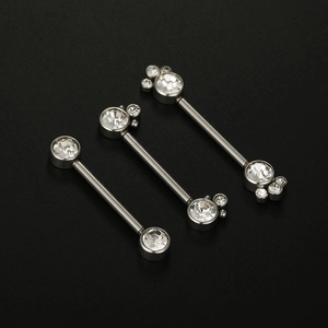 316L stainless steel nipple ring set with clear cubic zirconia in a silver finish