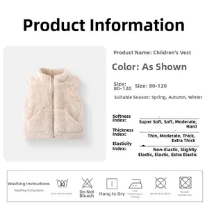 Tabella taglie e proprietà dei materiali per il gilet in peluche color crema per bambini
