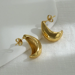 Stainless Steel Moon Shape Stud Earrings 18K Gold Plated Minimalist Geometric Bean Earrings For Women Daily Jewelry