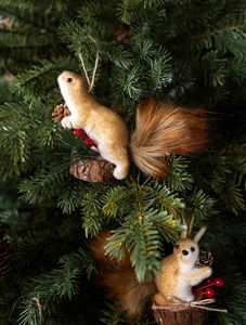 Realistic squirrel Christmas tree ornament with pine cones and berries decoration
