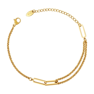 Minimalist gold-plated stainless steel double-layered chain bracelet with K18 engraving