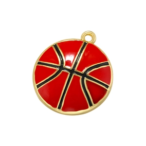 Kreativer Basketball-Anhänger mit roter Emaille, schwarzen Linien und Gold-Metall-Finish
