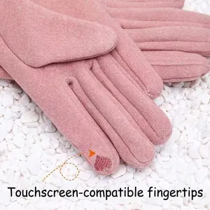 Rosa Winterhandschuhe aus Wildleder mit Touchscreen-Funktion für Damen zum Radfahren