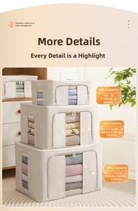 Three stackable linen fabric storage boxes with viewing windows in various sizes
