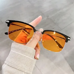 Retro Browline Sunglasses Half Frame Metal Plastic UV400 Anti Blue Light Eyewear Vintage For Men Women