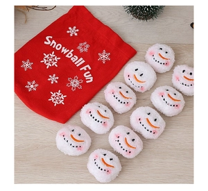 Christmas plush snowball set with ten white emoji balls and a red drawstring bag