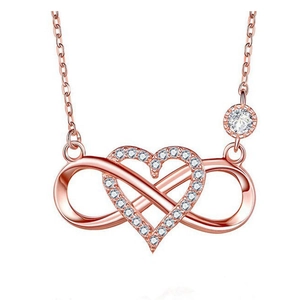 Rose gold infinity heart necklace with micro-paved zircons on minimalist cable chain