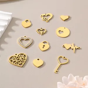 Pendentifs Coeur Breloques Acier Inoxydable Creux Plaqué Or Accessoire De Fabrication De Bijoux DIY Pour Collier Bracelet