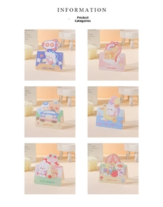 Detailed set of six cartoon animal greeting cards with diverse cute illustration themes
