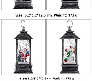 Detail showing vintage silver Christmas lantern with Santa and glitter 12.5cm height