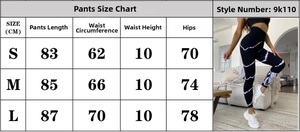 Detailed size guide for high waist tie-dye yoga leggings with S, M, L measurements